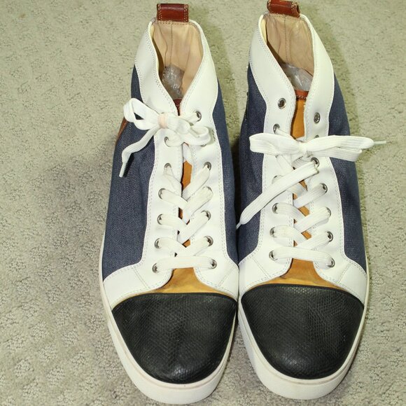 RARE! Christian Louboutin Men's 15.5 Multicolor Denim Leather Athletic Shoes - Picture 2 of 6